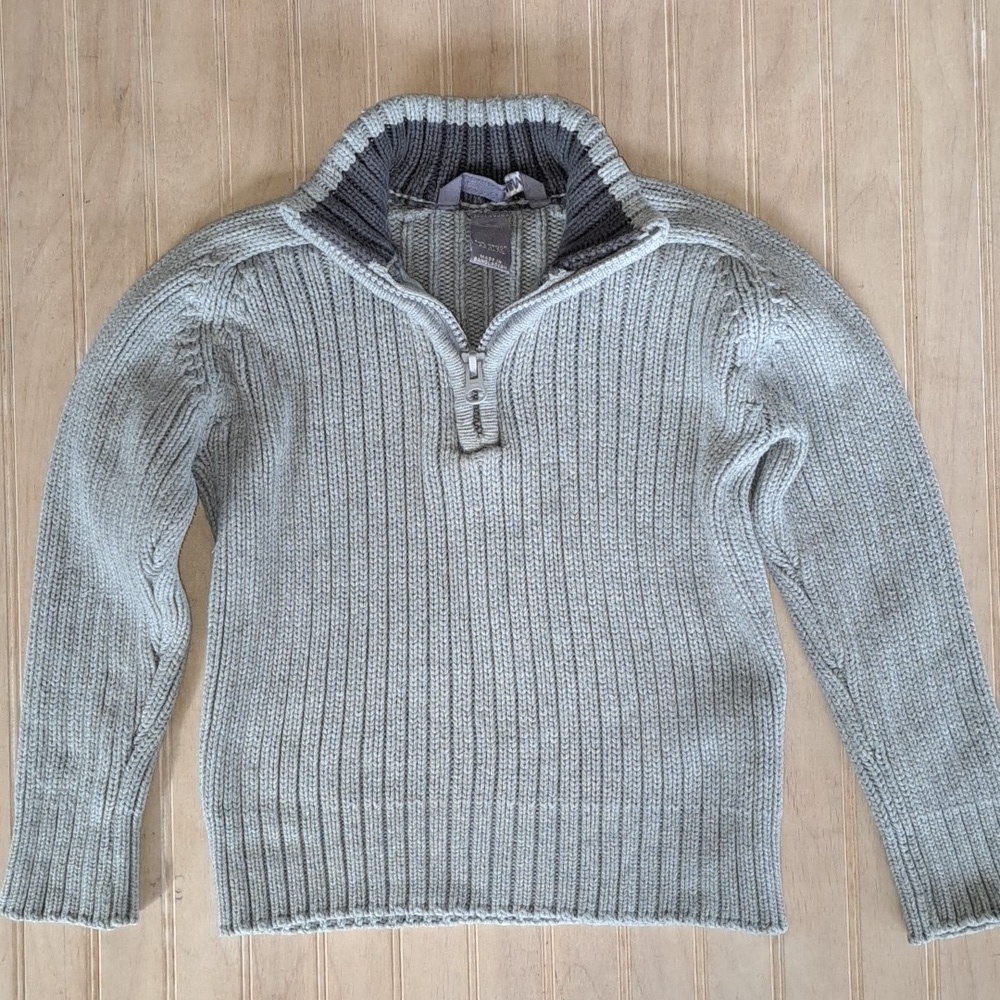 H&M Toddler Ribbed Chunky Knit Half-Zip Sweater 100% Cotton Comfy Gray Boy